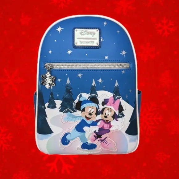 Loungefly Mickey & Minnie Winter Skating Scene Mini Backpack - Picture 1 of 4